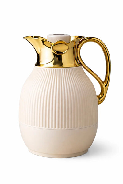 Urbanza Luxury Cream Beige Vacuum Insulated Thermal Carafe Jug Gold Handle Co...