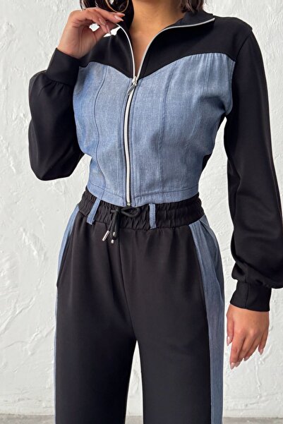 Ded COLLECTION Γυναικείο σετ Τζιν τεμαχίων με λεπτομέρειες και συνδυασμός υφα...