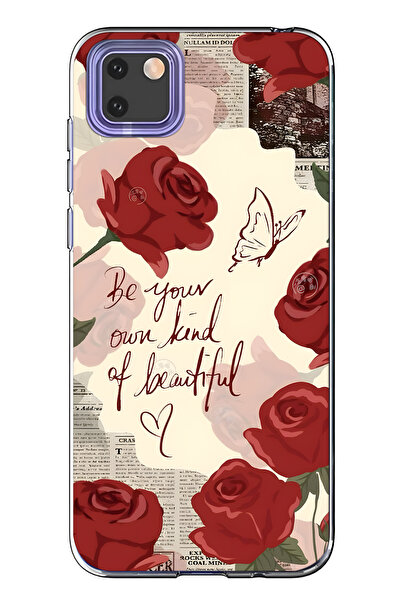 FLAMENKO حافظة هاتف شفافة متوافقة مع هاتف هواوي Y5P باللون الأحمر الوردي منقوش