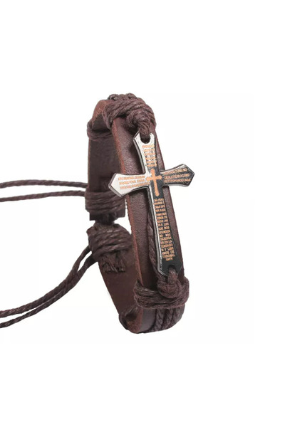 EFAYN.RO Bracelet, retro model, cross accessory, brown, adjustable size with ...