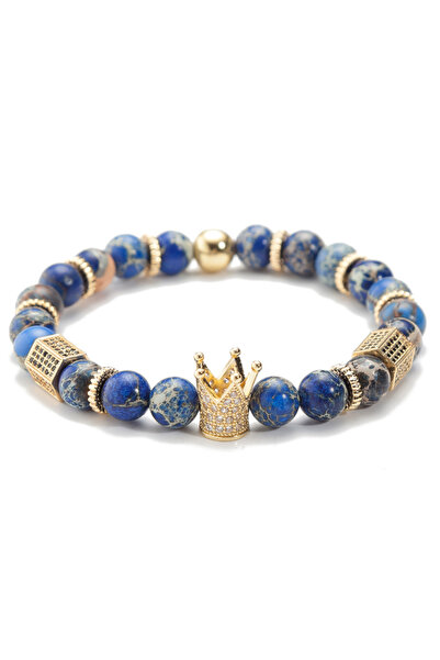 EFAYN.RO Semi-precious stone bracelet with zircon crown pendant, unisex, blue...