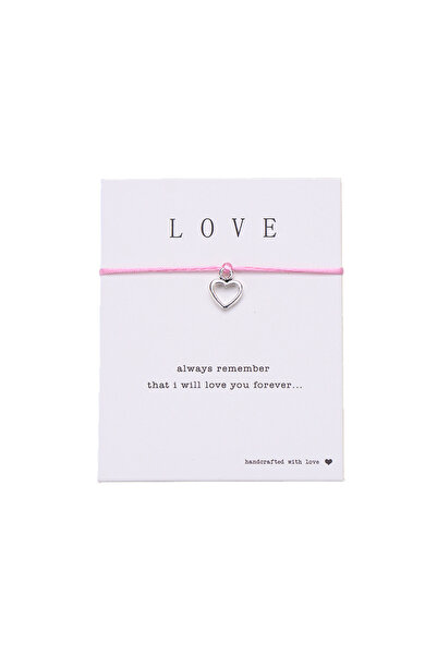 EFAYN.RO Love bracelet with silver heart pendant, handmade, pink string, adju...