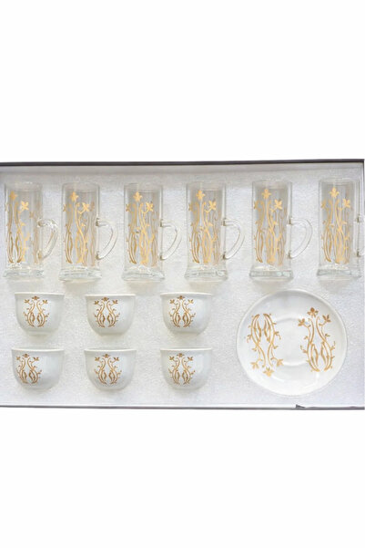 Urbanza طقم شاي عربي فاخر مكون من 18 قطعة: أكواب زجاجية مزينة بنقوش ذهبية، أط...