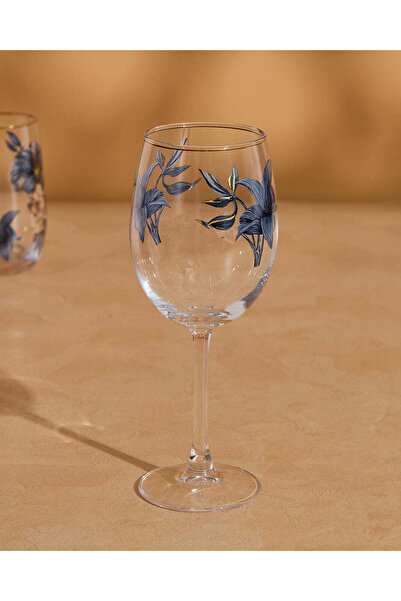 REDTAG Clear And Blue Floral Glass Goblet (440ml)