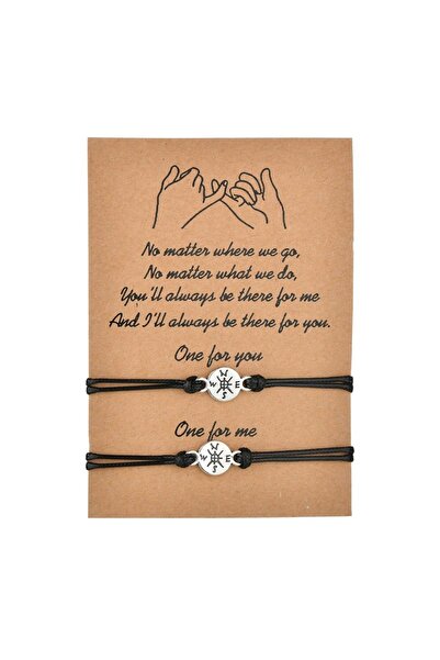 EFAYN.RO Set of 2 pinky promise couple bracelets, silver compass, adjustable,...