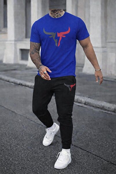 zeag Men's Large Bull Printed T-Shirt Tracksuit Set