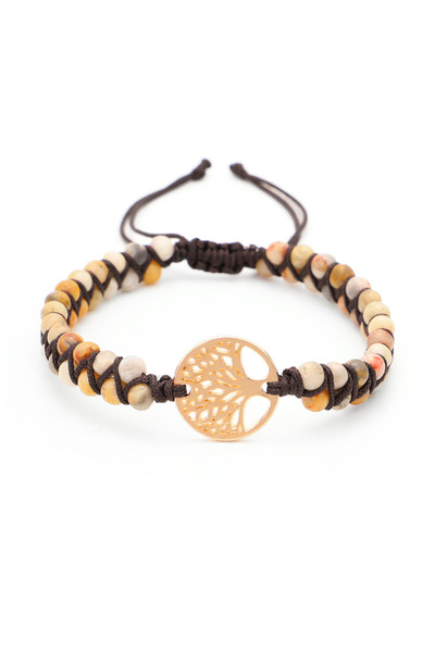 EFAYN.RO Handmade bracelet, tree of life pendant, gold, cream with brown cord...