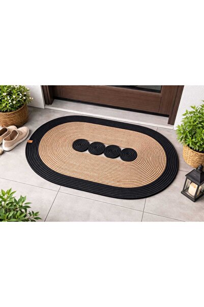 MTG JÜT TASARIM 4 Halkalı Oval Paspas Jüt Halattan El Emeği Kapı Önü Lavabo Ö...