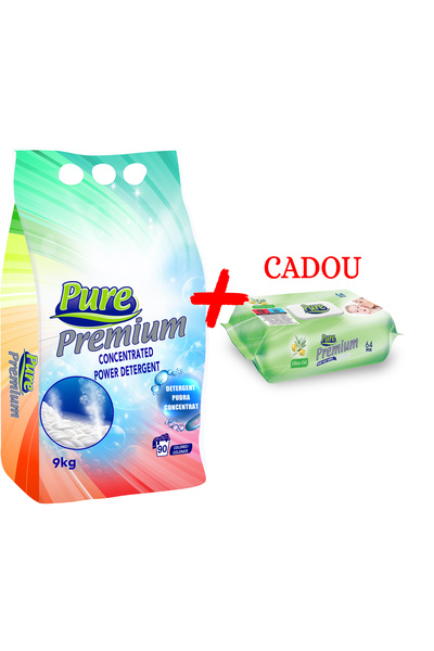 Pure Powder Detergent 9kg Color + Napkins 64 pcs Olive Oil Gift