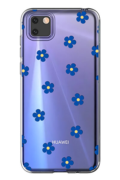 FLAMENKO حافظة هاتف شفافة باللون الأزرق بنقشة زهور متوافقة مع هاتف هواوي Y5P
