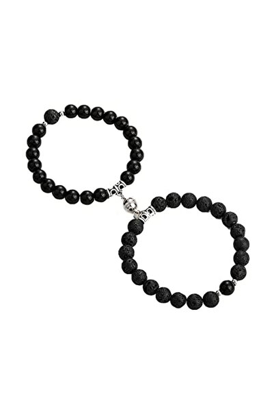 EFAYN.RO Couple bracelet set with magnet, semi-precious stone, black, unisex,...