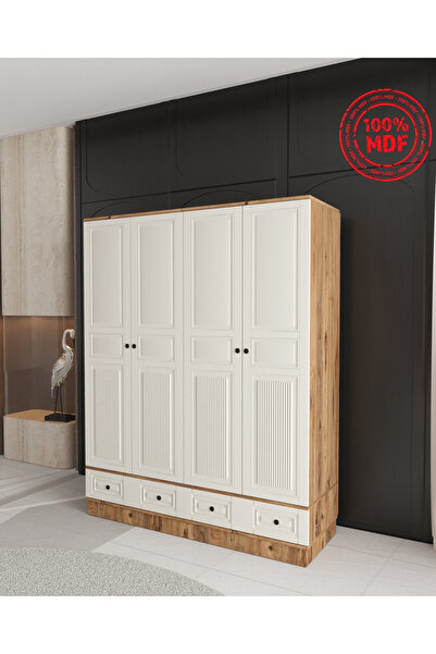 Teen & Bright NİL 4 KAPAKLI ÇEKMECELİ BAZALI GARDIROP - TAMAMI MDF