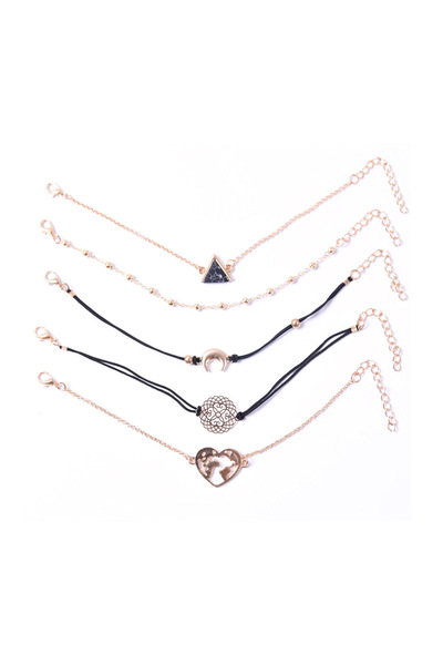 EFAYN.RO Set of 5 women's bracelets, summer model, made of rope, Black, gold ...