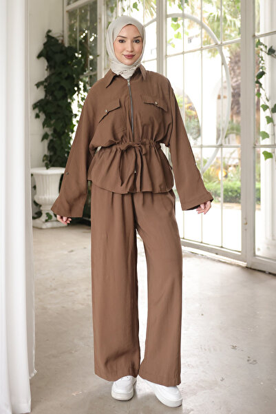 İmajButik Mink Bel Tie-Detail Jacket and Trousers Set