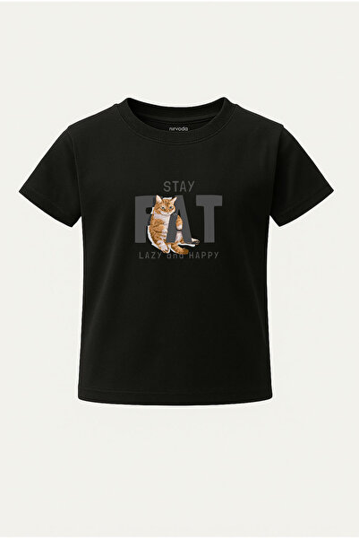 nirvoda Детска тениска с принт на мързелива и щастлива котка Детска тениска