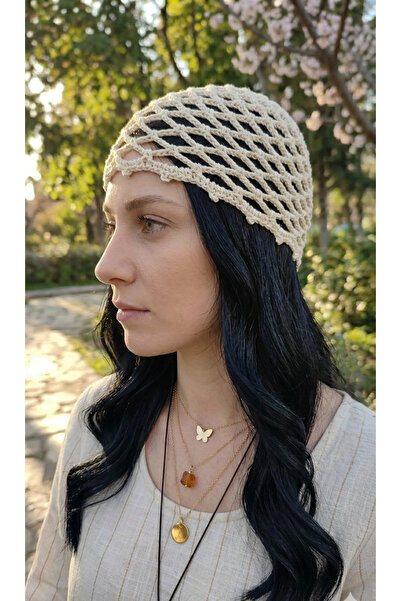 HÜMANATURAL El Örgüsü Kadın File Şapka Yazlık Trend Bandana Kroşe Şapka Bohem...