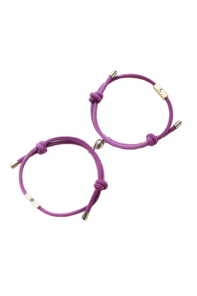 EFAYN.RO Set of 2 couple bracelets with round magnet, string type, purple, EFAYN