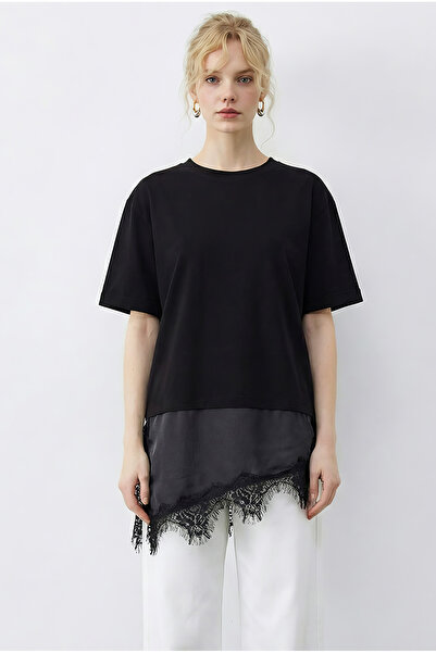 Bianco Lucci Ženska asimetrična suknja od Čipka dela sa savetima Oversize kro...