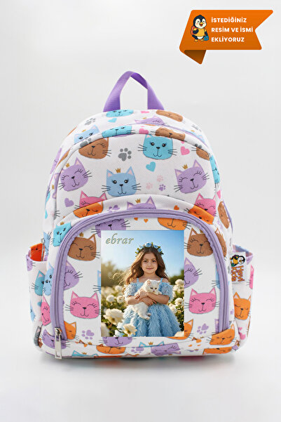 Hevi Kids HeviKids Kişiye Özel Resimli Anaokulu Çantası - Renkli Kediler | 3–...