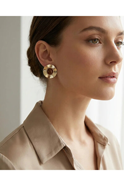 Dorvina Brass Anti-Tarnish Jewelry Gold Color Brown Stone Vintage Women's Ear...