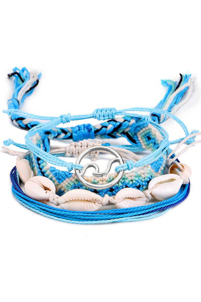 EFAYN.RO Set 4 bratari dama, model vara, din sfoara, albastre, pandantiv argi...