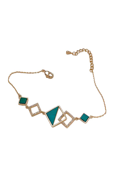 EFAYN.RO Women's bracelet, geometric pattern with crystals, gold with green, ...