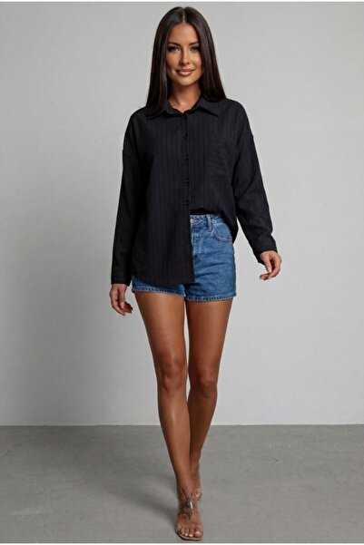 Noi Belis Ριγέ Με λεπτομέρεια τσέπης Υφαντό Πουκάμισο SS26GO0007