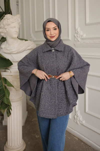 İmajButik Smoked Belted Cashmere Poncho