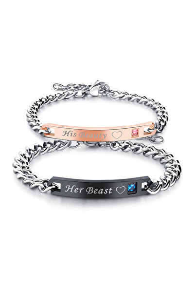 EFAYN.RO Love bracelet set, his beauty her beast, bronze and black, adjustabl...