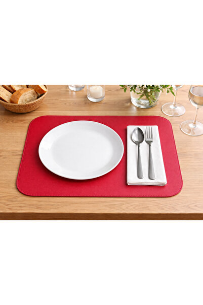 Mesut Balaban Deri Ürünleri 2Pcs Red Leather Tableware Presentation Placemat ...