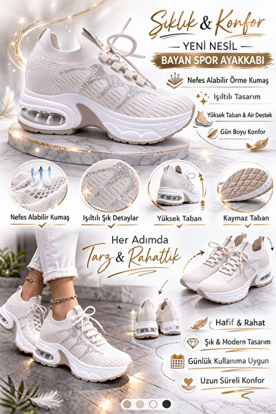 Guja 26Y300-1 Gizli dolgu taban taşlı triko ayakkabı