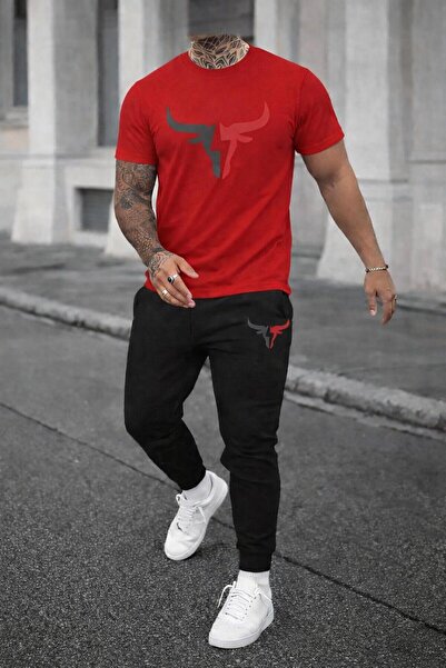 zeag Men's Large Bull Printed T-Shirt Tracksuit Set