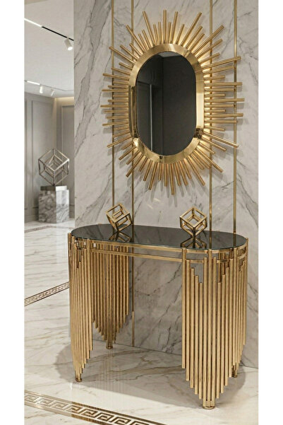 lowena home Dresuar Takımı Ultra Lak Gold Kaplama Ayna Dahil 90cm Takım