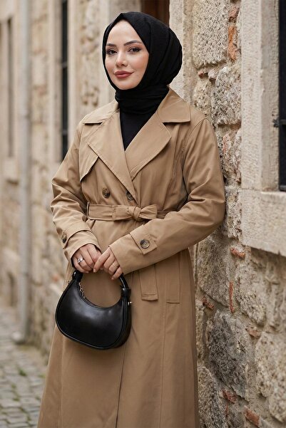 hafsamina Καμπαρντίνα με ζώνη και κουμπιά σε όλο το μήκος, βιζόν HM2891