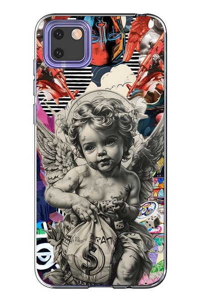 FLAMENKO Huawei Y5P Compatible Angel Collage Patterned Transparent Phone Case