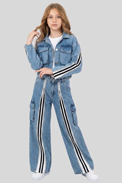 ww waka waka kids store Set de pantaloni și jachetă din denim cu fermoar și d...