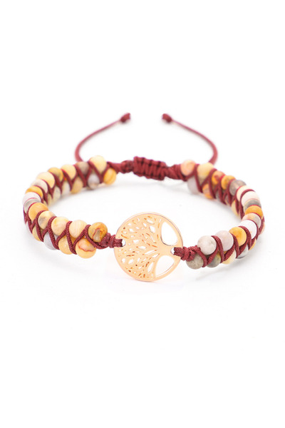 EFAYN.RO Handmade bracelet, tree of life pendant, gold, cream with red string...