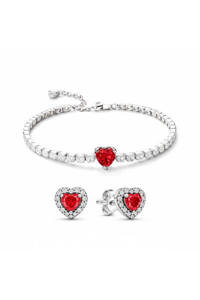 Novvu Set bijuterii Cercei si Bratara Red Heart