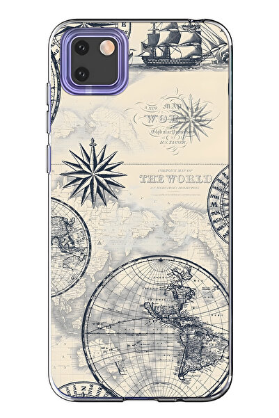 FLAMENKO حافظة هاتف شفافة متوافقة مع هاتف هواوي Y5P مع خريطة العالم والبوصلة ...