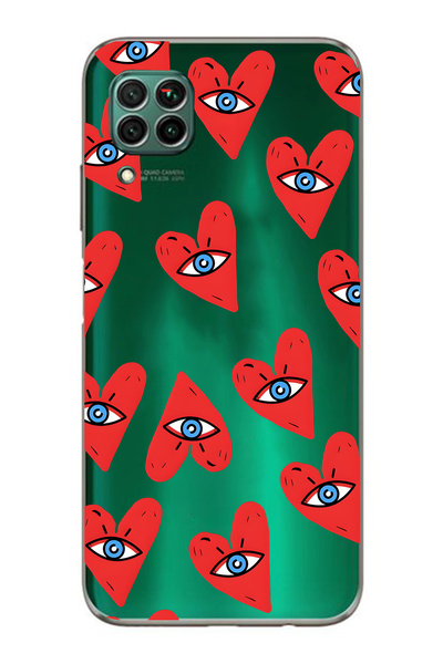 FLAMENKO حافظة هاتف شفافة متوافقة مع هاتف هواوي P40 Lite من نوع Eye Heart منقوش