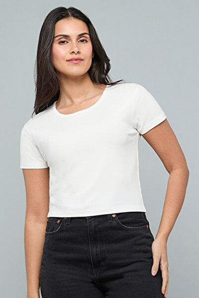 R&B Ribbed Top with Round Neck and Short Sleeves