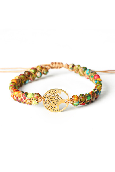 EFAYN.RO Handmade bracelet, gold tree of life pendant, cream cord, multicolor...