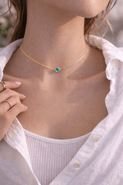 Liora De Mar Özel Tasarım İki Renkli Minimal Turkuaz Taşlı Kolye ( Her Boyun ...