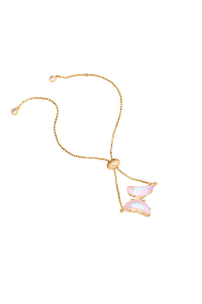 EFAYN.RO Women's bracelet, tennis, white crystal butterfly pendant, gold, adj...