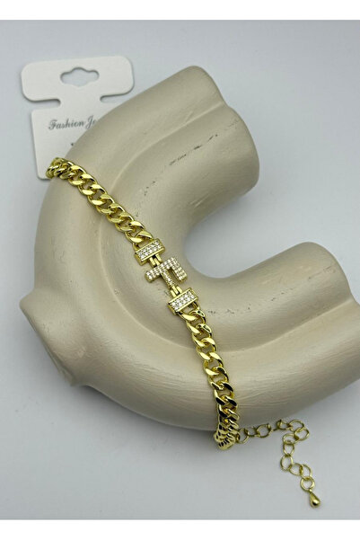 BİJU YILMAZ Vip Gold Queen F Letter Stone Bracelet - 26Vipb16