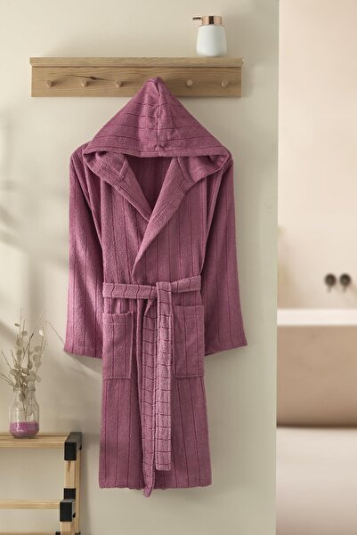 Semecca Saten Striped Unisex Cotton Piece Bathrobe