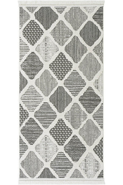 Cool Halı Sakura Gri Beyaz Bukleli Dokuma Taban Kolay Temizlenebilir Silinebi...