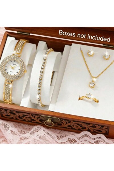 SOKY Set Bijuterii Femei cu Ceas Elegant + Colier Cercei Inel Brățară Cadou