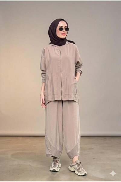 Ceremony KAPÜŞONLU VE FERMUARLI CEBİ ARMA DETAYLI PANOLONLU MODAL TAKIM