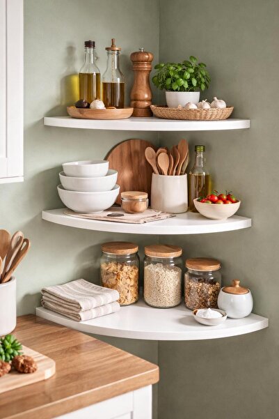 DUDECOR Beyaz 3 lü Duvar Rafı (20 cm) – Salon ve Oturma Odaları İçin Şık Köşe...